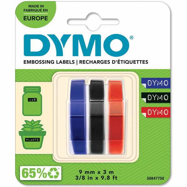 Picture of 3 X DYMO 9mm Embossing Tape Three Colour Pack